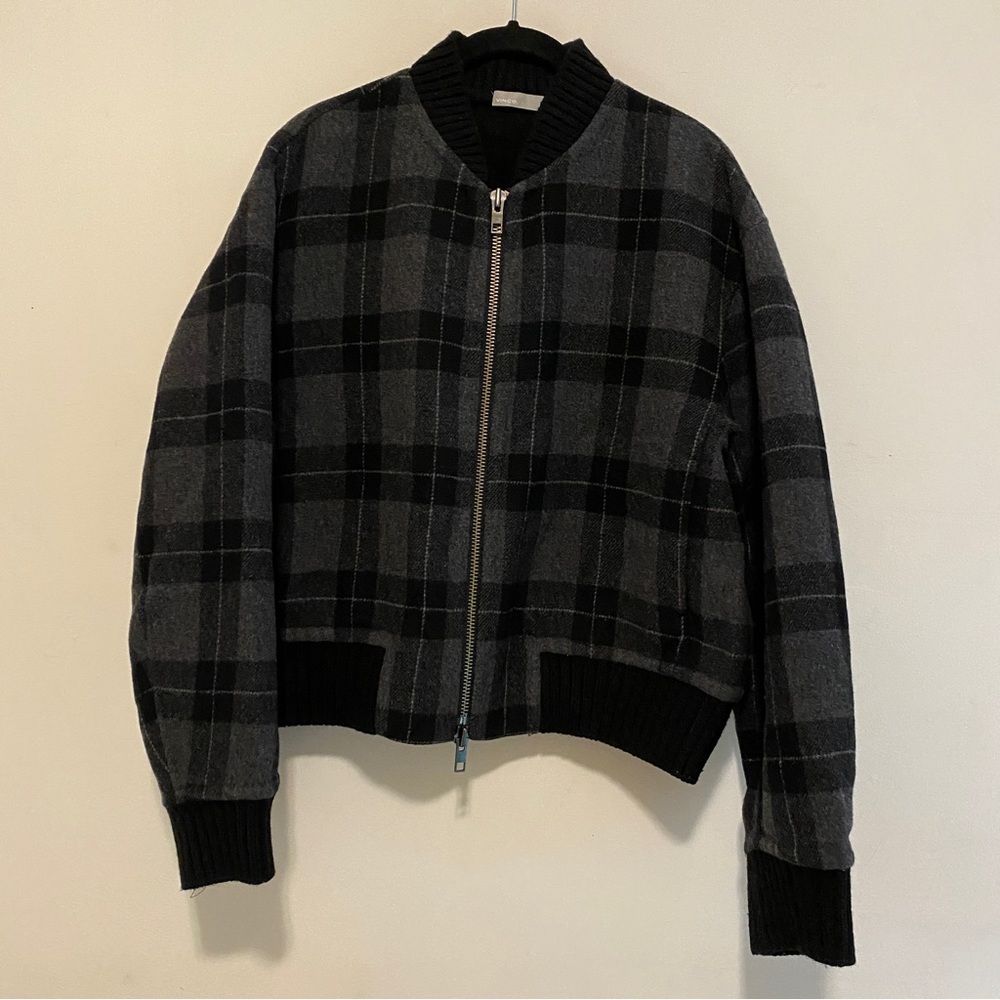 Vince Plaid Wool Bomber Jacket
